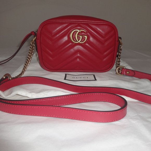 GUCCI Mini GG Marmont Matelassé Bag Red 448065 - Picture 1 of 13